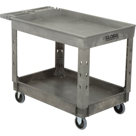 GLOBAL INDUSTRIAL Plastic 2 Tray Shelf Service & Utility Cart, 44in x 25-1/2in, 5in Rubber Casters 800297